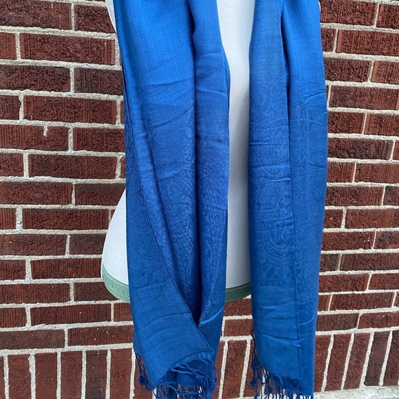 Blue Scarf Paisley Blue Scarf Wrap Shawl  Fringe Ladies Neck Stole 70”x 27” - Picture 5 of 12
